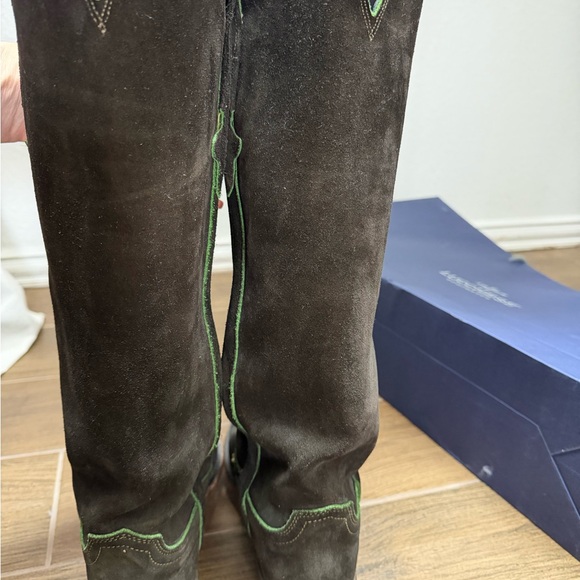 Lucchese Dark Brown Suede Heeled Boots - Picture 3 of 7